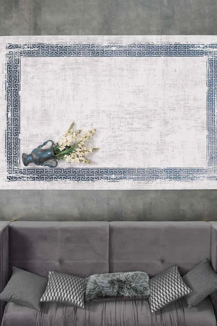 Black&Brown 11298 Doğal İplik Dikdörtgen Makine Halısı 160x230 - Mavi