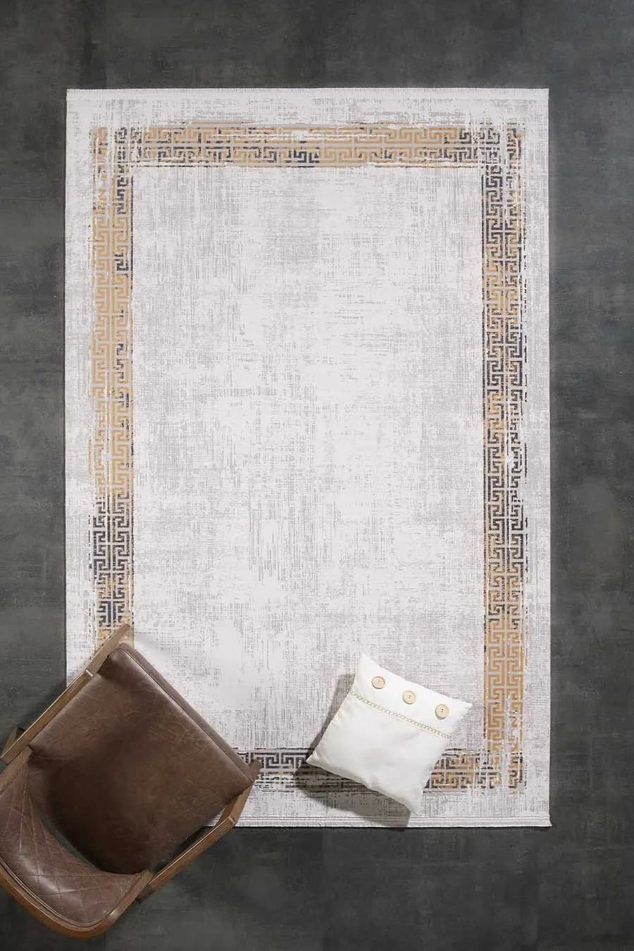 Black&Brown 11298 Doğal İplik Dikdörtgen Makine Halısı 160x230 - Sarı