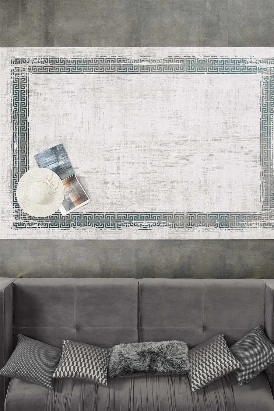 Black&Brown 11298 Doğal İplik Dikdörtgen Makine Halısı 160x230 - Yeşil