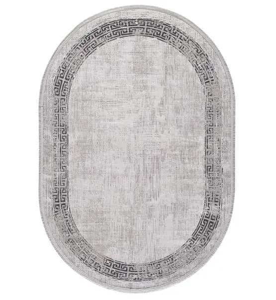 Black&Brown 11298 Doğal İplik Oval Makine Halısı 160x230 - Gri