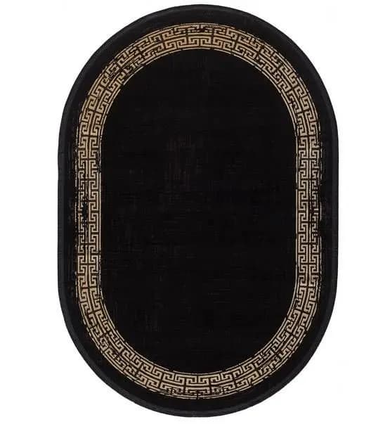 Black&Brown 11298 Doğal İplik Oval Makine Halısı 160x230 - Siyah