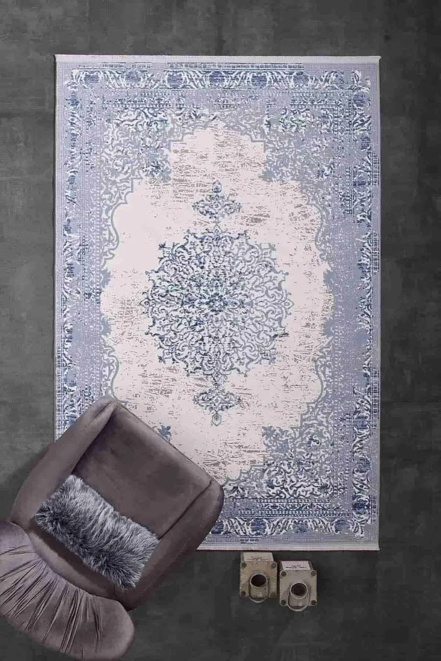 Carissa 11329 Dikdörtgen Akrilik Makine Halısı 100X200 - Mavi 5