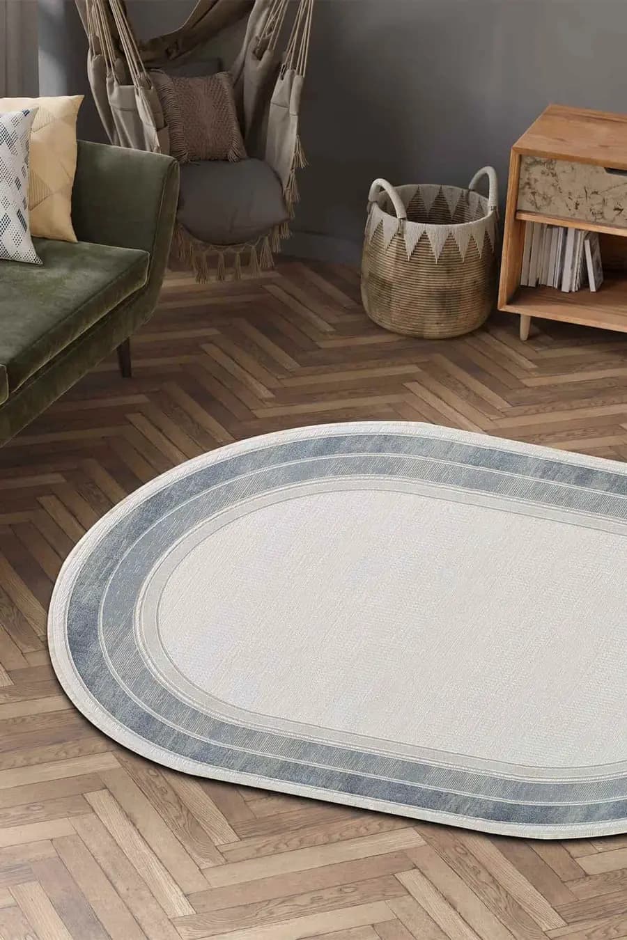 Galina 16649 Oval Akrilik Makine Halısı 160x230 - Mavi
